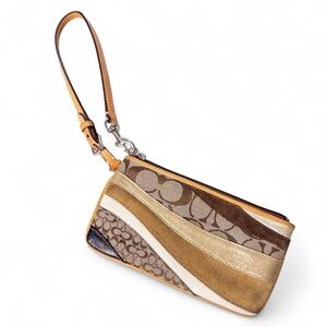 Vintage Y2K Coach Patchwork Wristlet Bag Brown Tan Gold